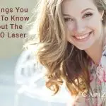 The words "7 Things You Need To Know About The HALO Laser" with a smiling woman with smooth and clear facial skin.